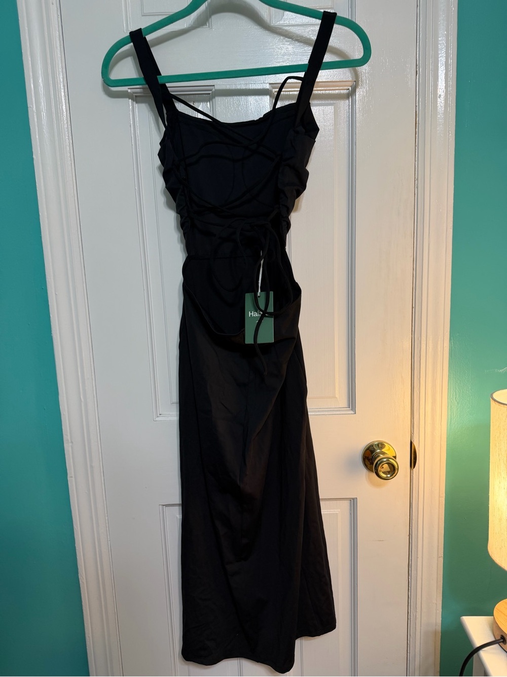 HALARA Black Ruched Strappy Maxi Dress, NEW, $25